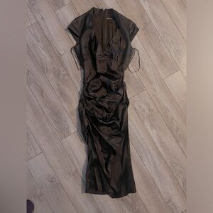 Midi length fitted chocolate dress